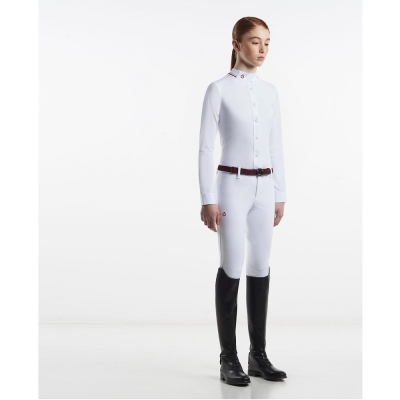 Cavalleria Toscana camicia a manica lunga da competizione da bambina di colore bianco
